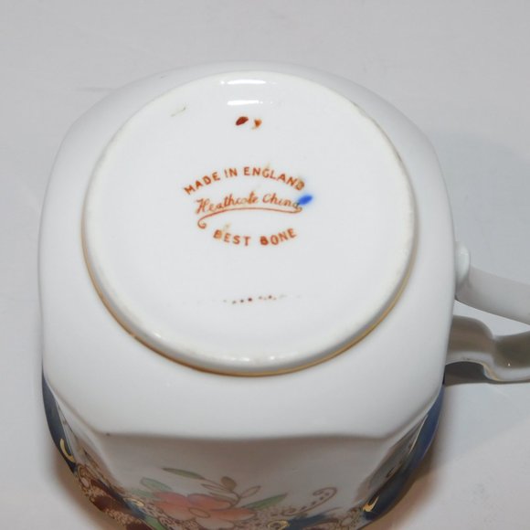 Vintage Heathcote Best Bone China England Blue Orange Floral Tea cup & Saucer - Picture 9 of 10